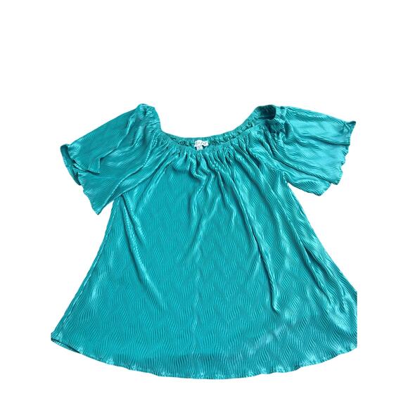 She + Sky Teal Green Pleated Flowy Blouse Women’s Size L Boho Chic Top - Picture 6 of 6
